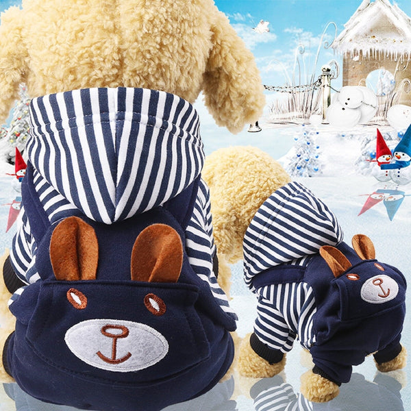 Hoodie Style Striped Dog Winter Clothes